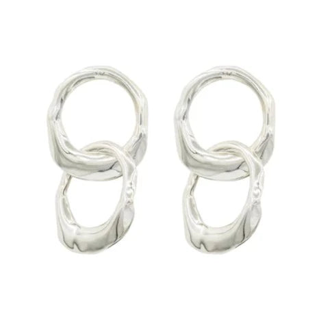 Double Round ‘Oyster’ Stud Drop Earrings in Sterling Silver