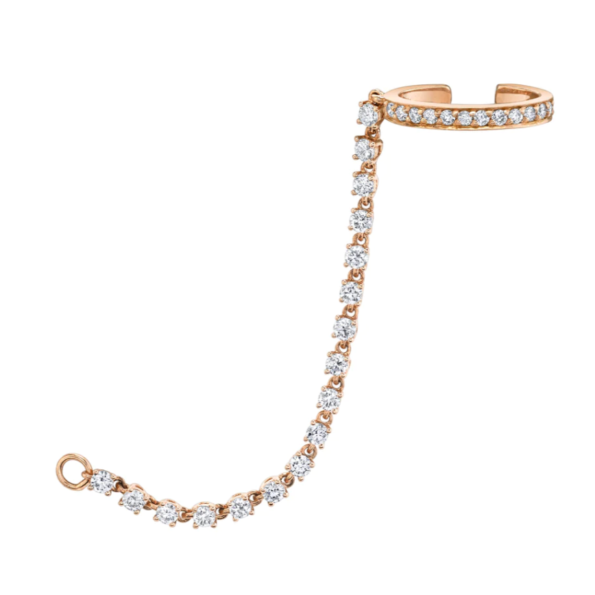 Single Row Diamond Ear Cuff w/ Rope Diamond Chain in Rose Gold