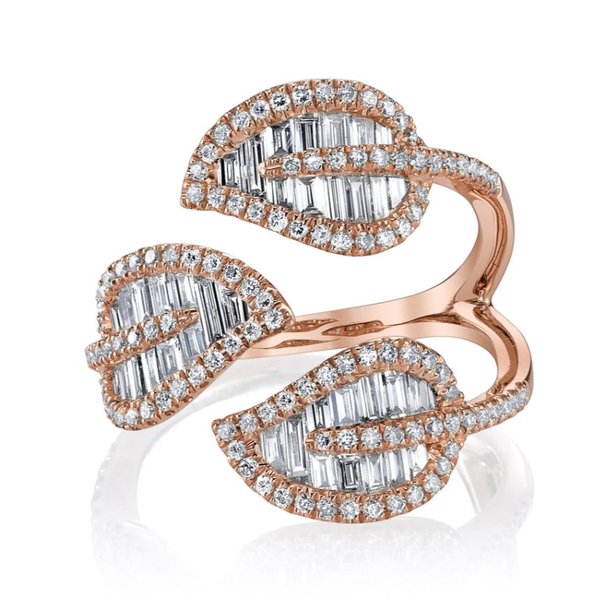 Tri-Leaf Diamond Ring in Rose Gold