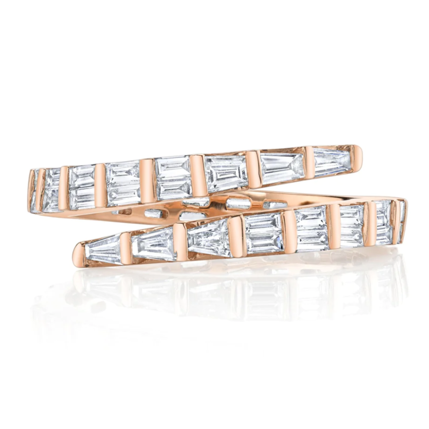 Two Row Baguette Diamond Coil Ring in Rose Gold
