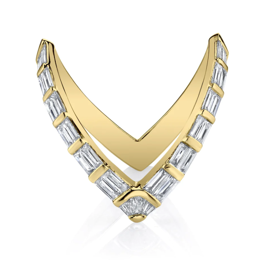 Baguette Diamond V Ring in Yellow Gold