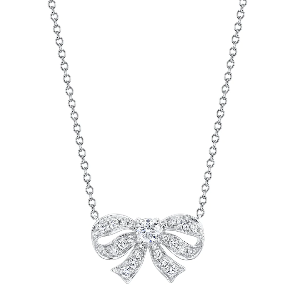 Diamond Bow Necklace in White Gold