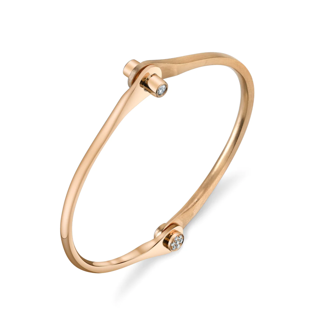 Skinny Handcuff with Diamond Knobs in 18K Gold