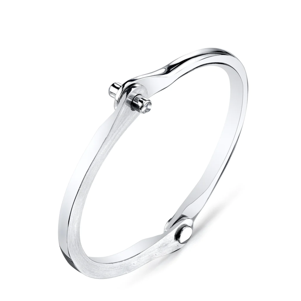 Sterling Silver Handcuff with White Diamonds Studs