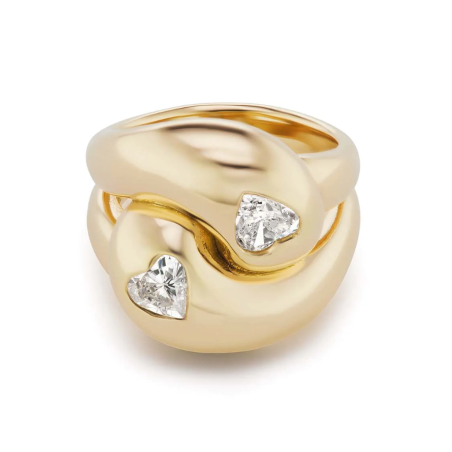 Knot Ring with Two Heart Diamonds