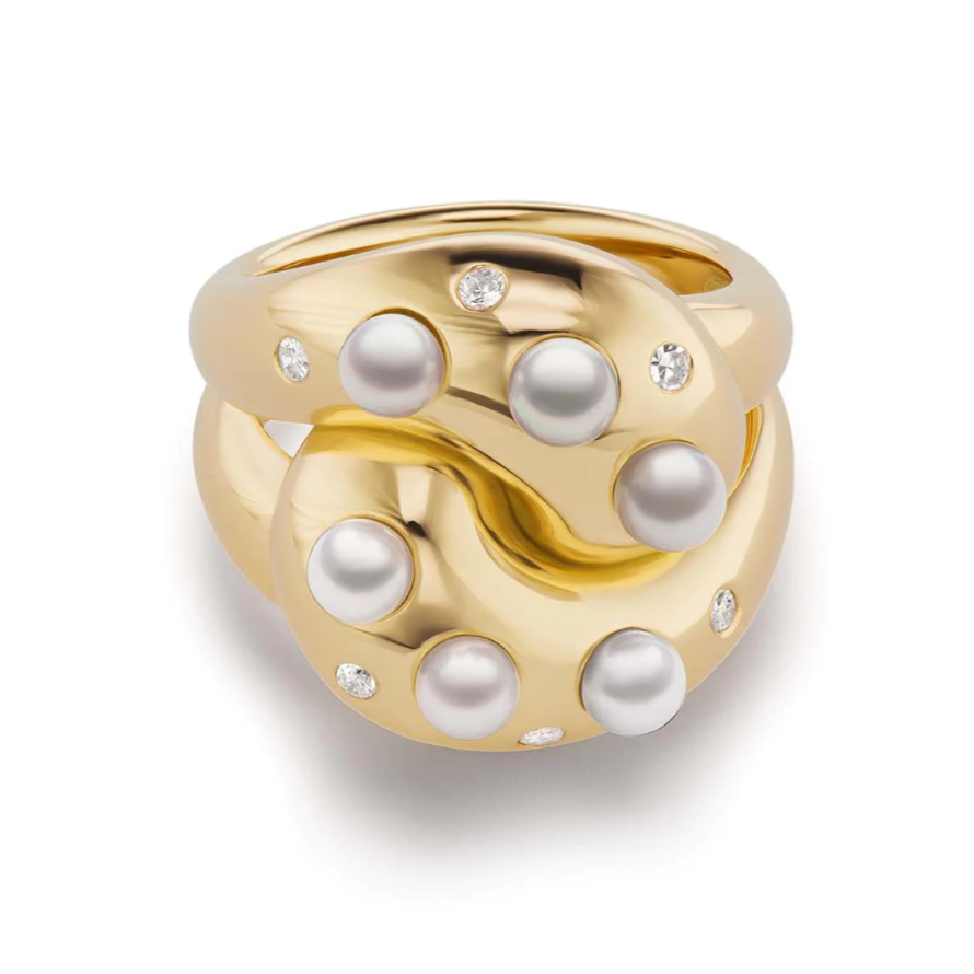 Pearl and Diamond Knot Ring