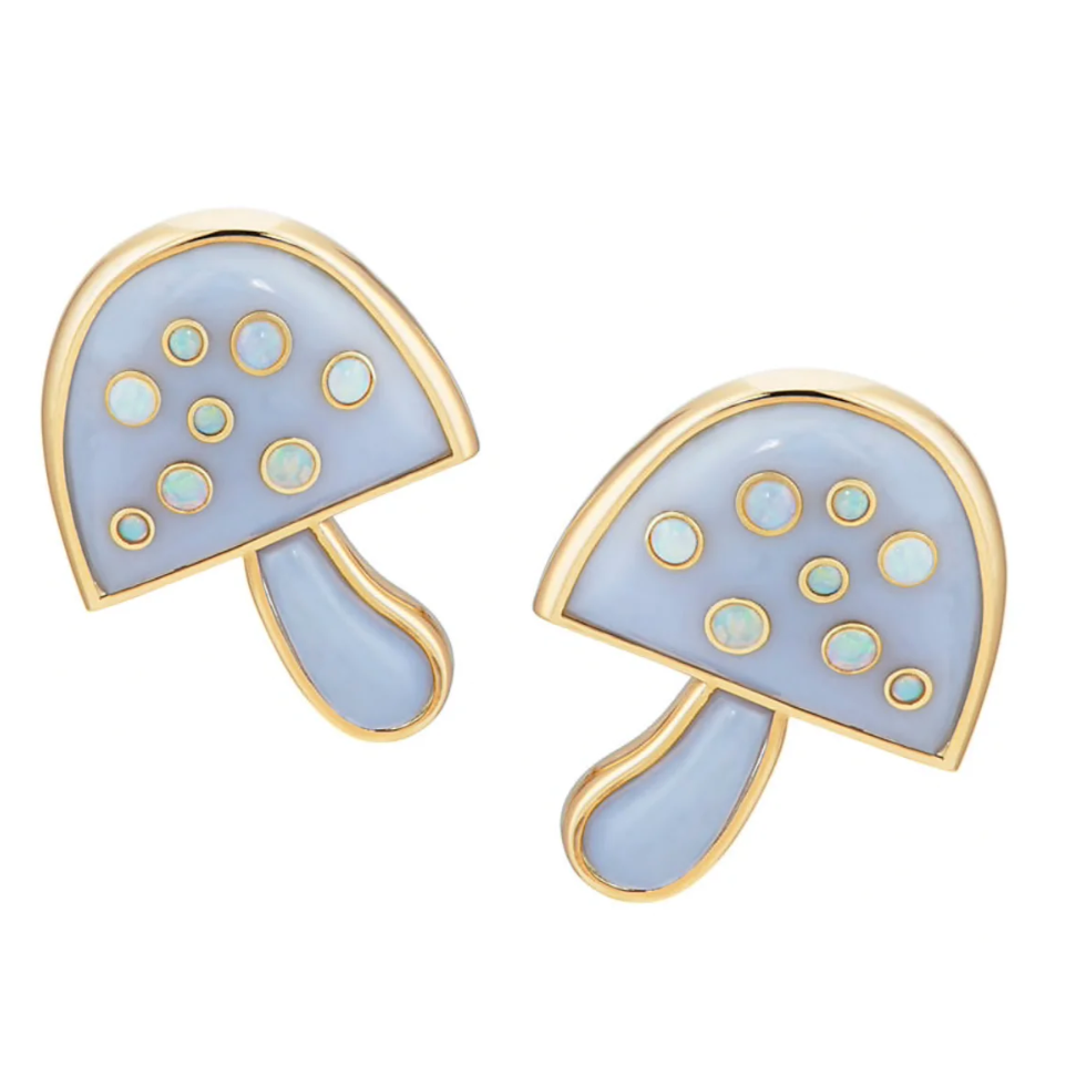 Blue Chalcedony & Opal Mushroom Earrings