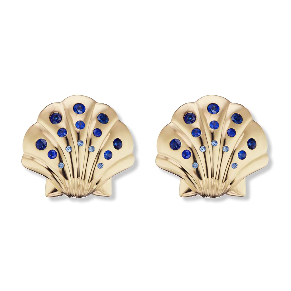 Large Gold Shell Earrings with Sapphires