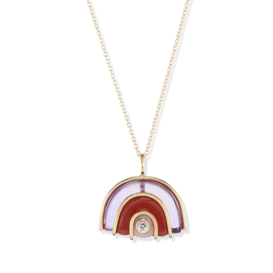 Small Marianne Necklace with Amethyst, Carnelian, Pink Opal, and Diamond