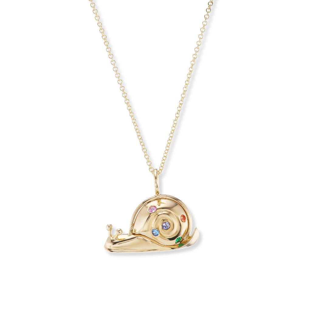 Small Snail Pendant with Rainbow Sapphires on 16" Chain
