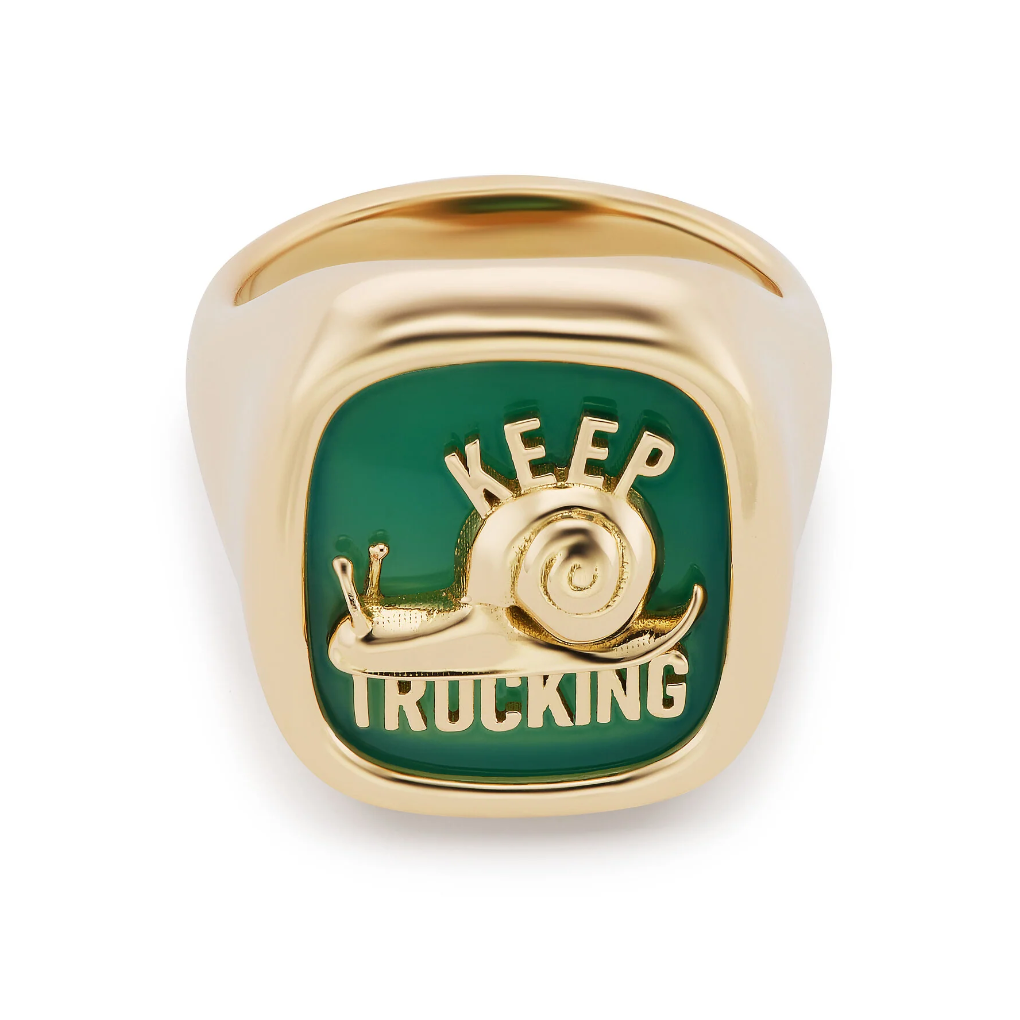 Keep Trucking Carved Stone Signet Ring