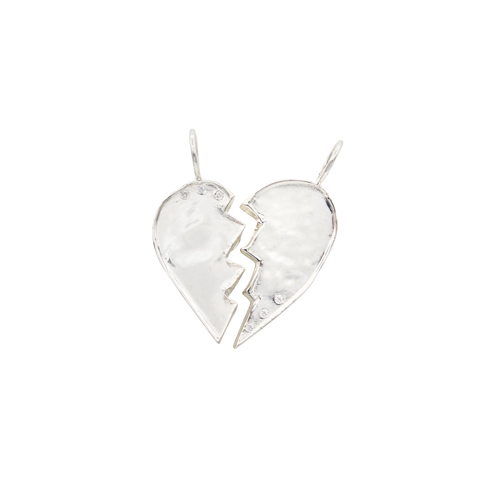 Friendship Heart Charms with Diamonds in Sterling Silver